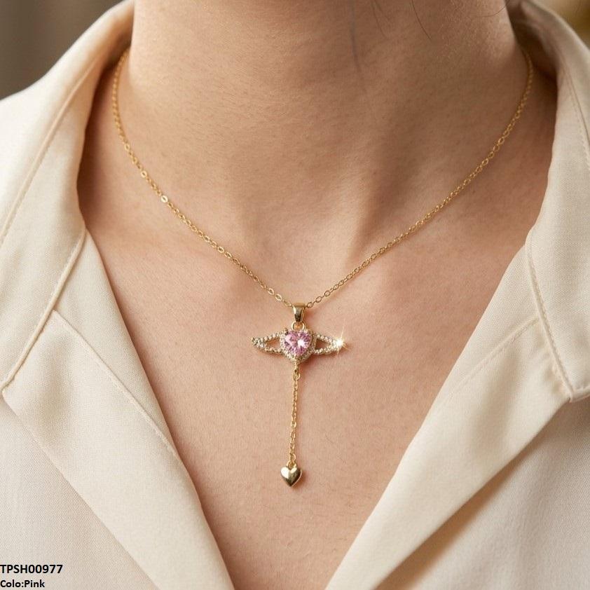 TPSH00977 TNR Stainless Steel Zircon Double Heart Pendant - TPSH