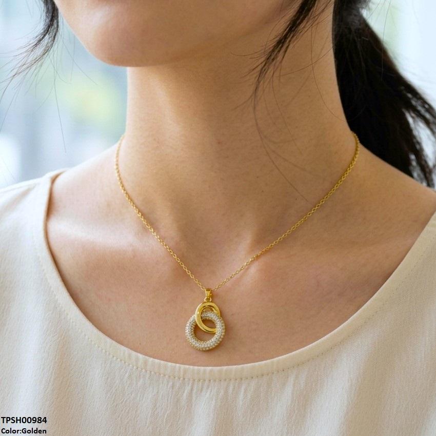 TPSH00984 TNR Stainless Steel Zircon Double Round  Pendant - TPSH