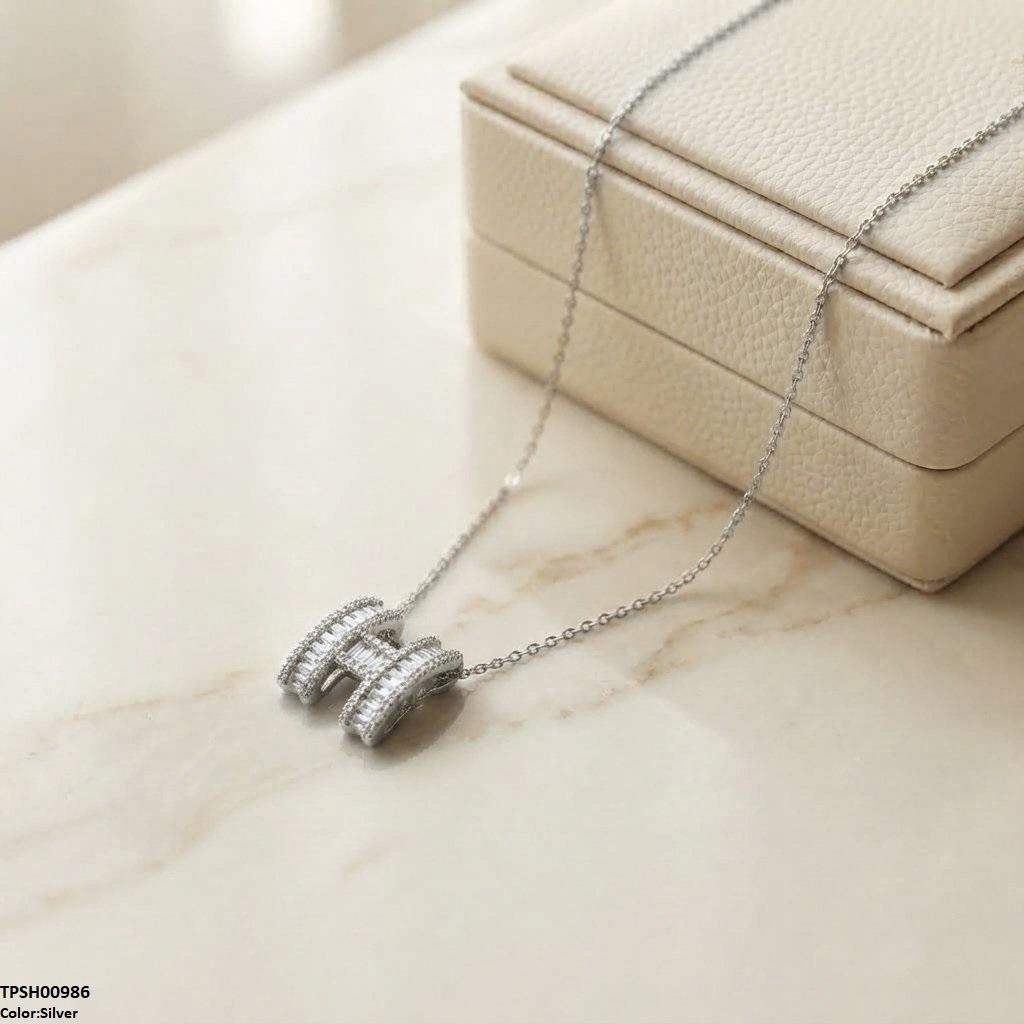 TPSH00986 TNR Stainless Steel Zircon H Design Pendant - TPSH