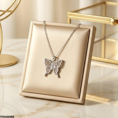 TPSH00988 TNR Stainless Steel Zircon Botterfly Pendant - TPSH