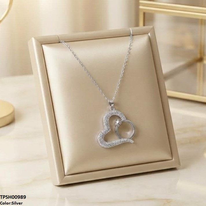 TPSH00989 TNR Stainless Steel Zircon Heart Ring Pendant - TPSH