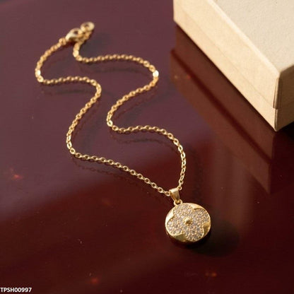 TPSH00997  TNR Stainless Steel Zircon Round Flower  Pendant - TPSH