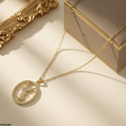 TPSH01002 TNR Stainless Steel Zircon Oval Pendant - TPSH