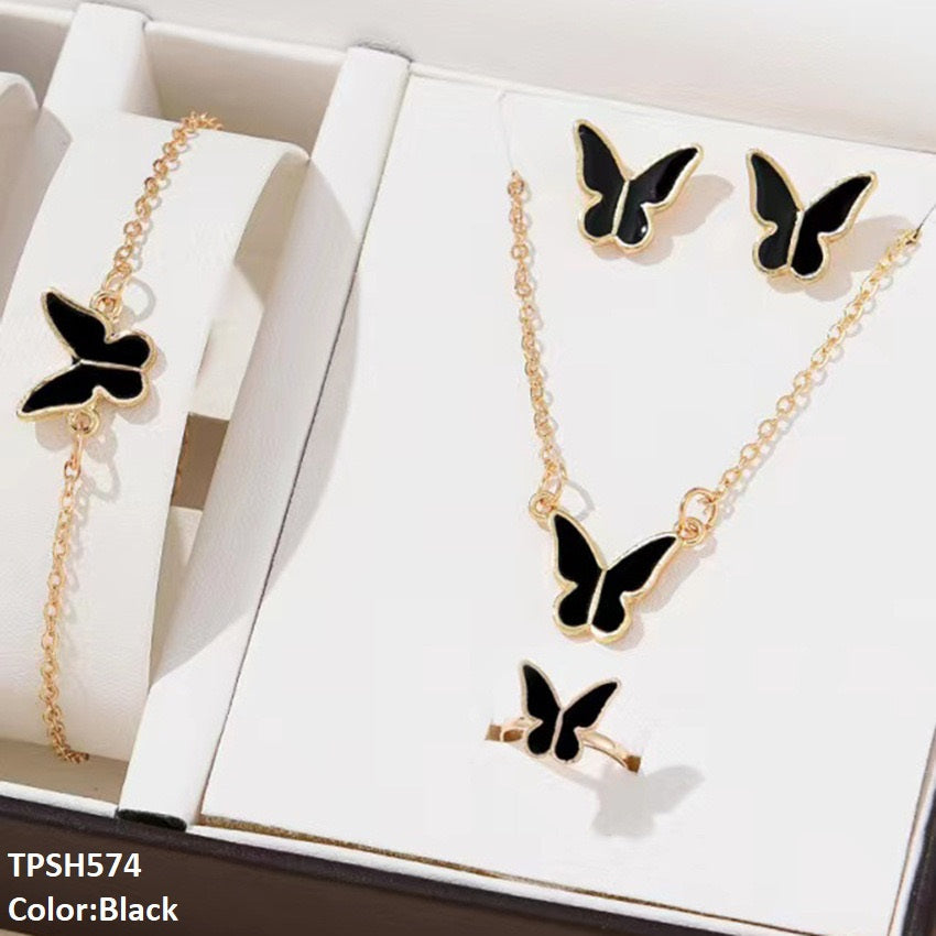 TPSH574 ZXS Painted Butterfly Pendant Set