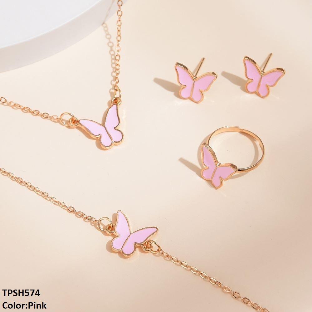 TPSH574 ZXS Painted Butterfly Pendant Set