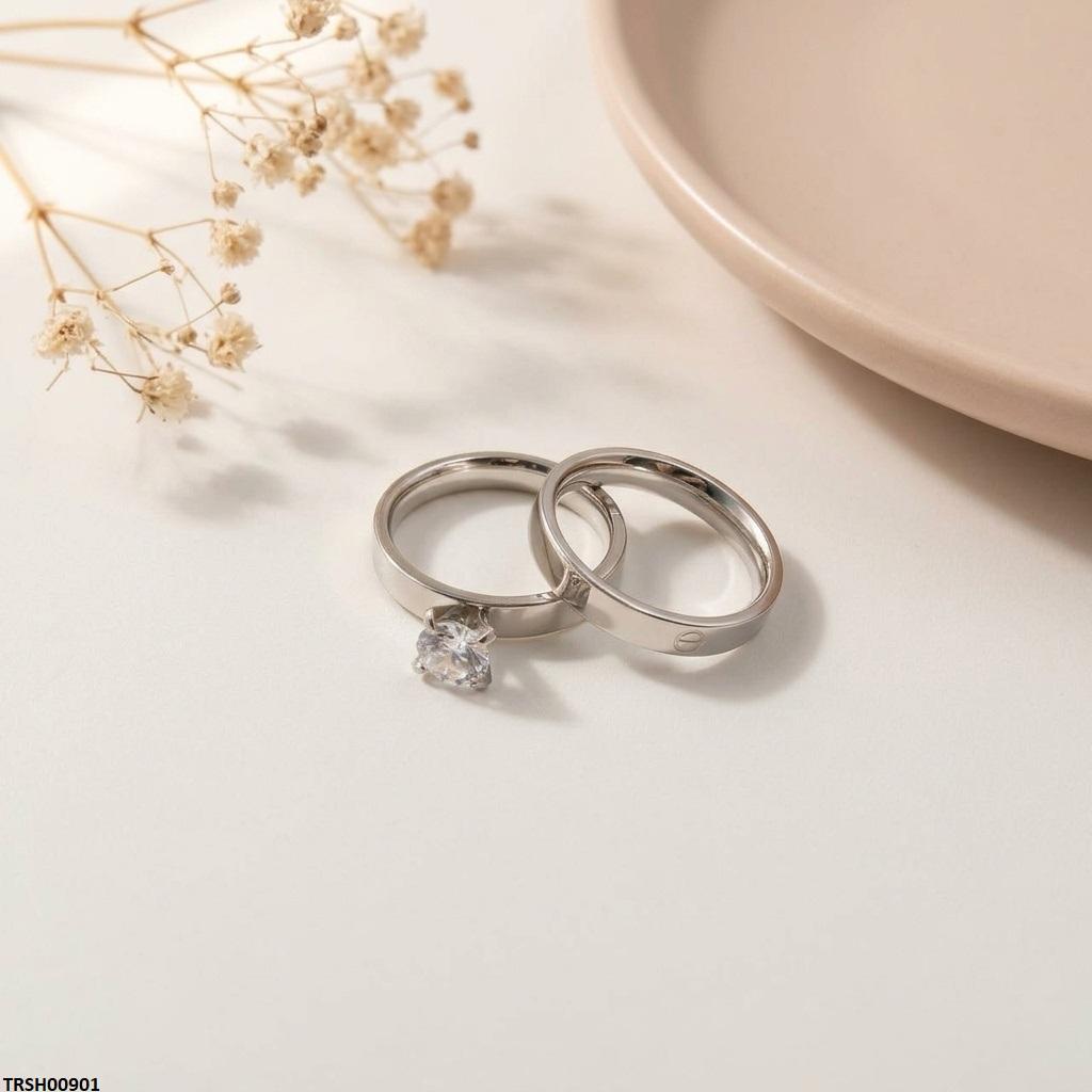 TRSH00901 MOX Stainless Steel Round Stone Couple Ring - TRSH