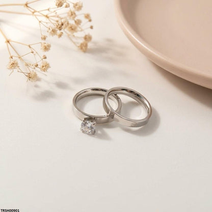 TRSH00901 MOX Stainless Steel Round Stone Couple Ring - TRSH