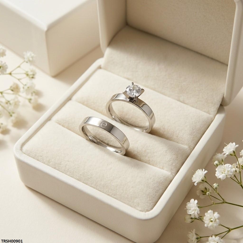 TRSH00901 MOX Stainless Steel Round Stone Couple Ring - TRSH