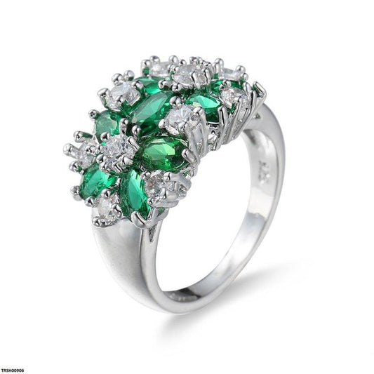 TRSH00906  YLE Sapphire Bloom Flower ZIRCON Stone Ring - TRSH
