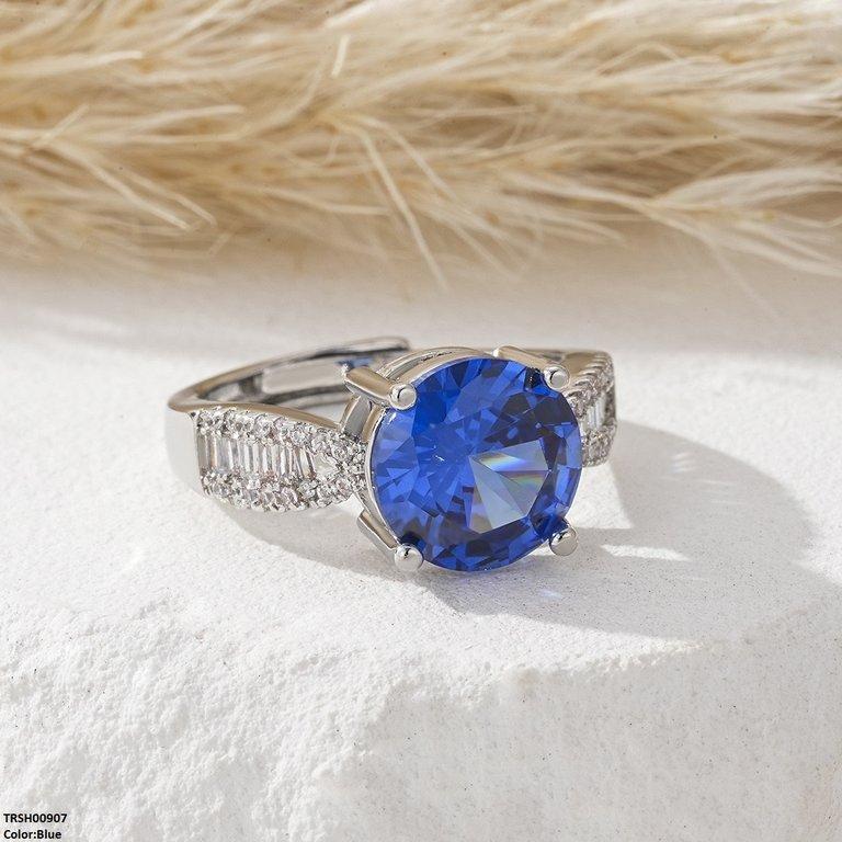 TRSH00907 YLE Round ZIRCON Stone Ring Adjustable - TRSH