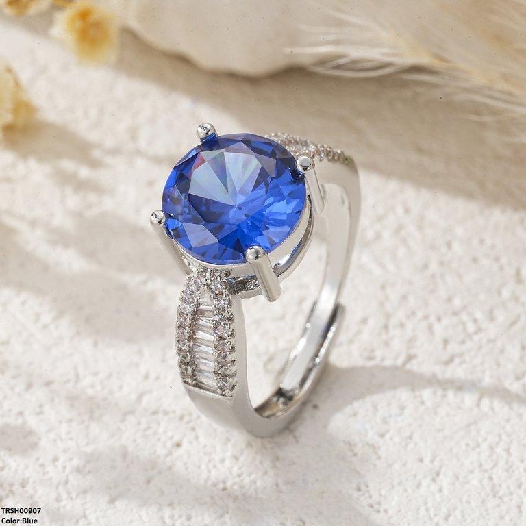 TRSH00907 YLE Round ZIRCON Stone Ring Adjustable - TRSH
