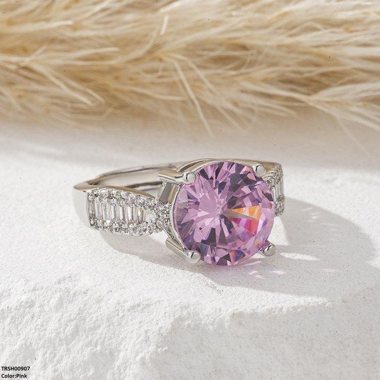 TRSH00907 YLE Round ZIRCON Stone Ring Adjustable - TRSH