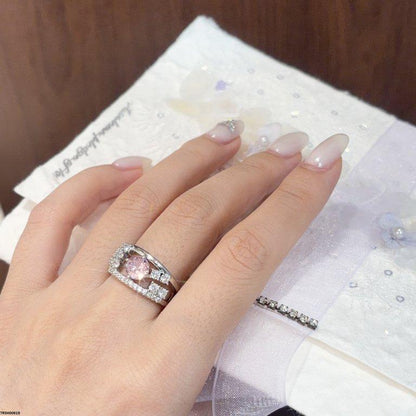 TRSH00919 CJD Round Pink Stone Ring Adjustable - TRSH
