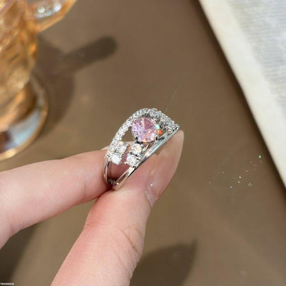 TRSH00919 CJD Round Pink Stone Ring Adjustable - TRSH