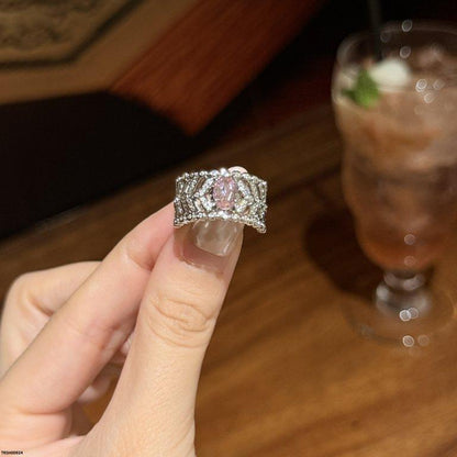 TRSH00924 CJD Oval Pink Stone Zircon Ring Adjustable - TRSH