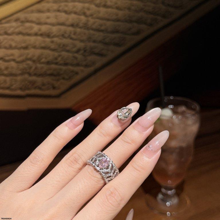 TRSH00924 CJD Oval Pink Stone Zircon Ring Adjustable - TRSH