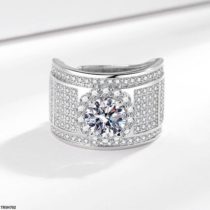 TRSH702 BLX Pave Round Stone Ring Adjustable