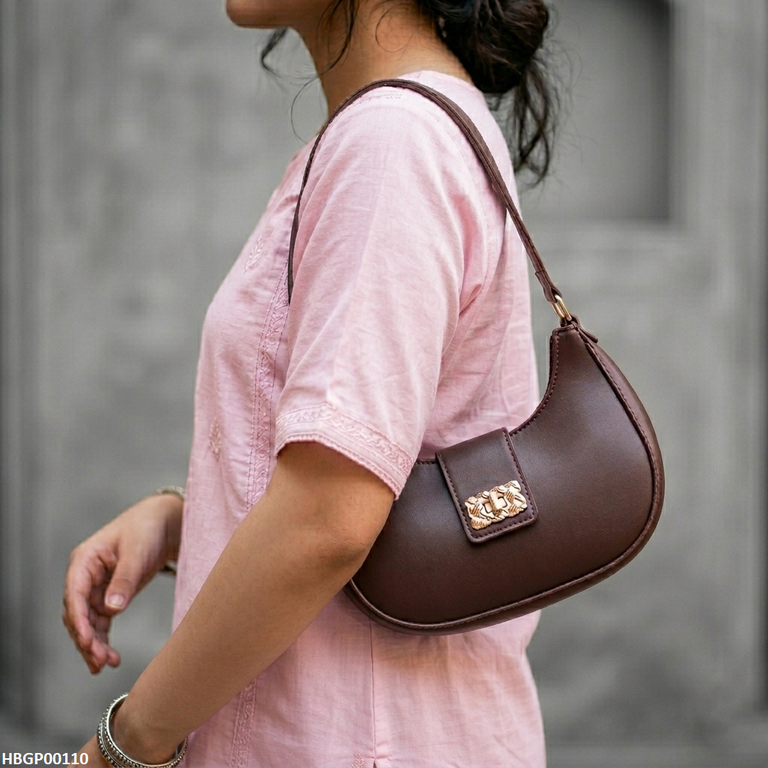 HBGP00110 Trendy Armpit Ladies Hand Bag - Dark Brown - HBGP