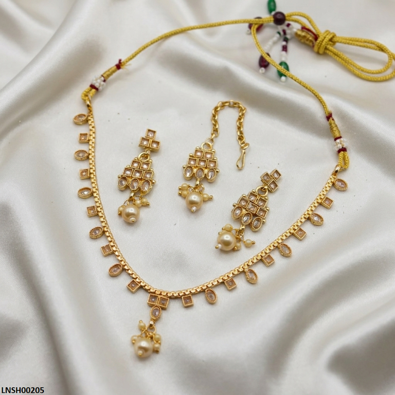 LNSH00205 ANI Square/Oval Pearl Drop Necklace Set - LNSH