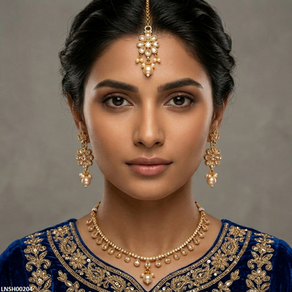 LNSH00204 ANI Tear Pearl Drop Necklace Set - LNSH