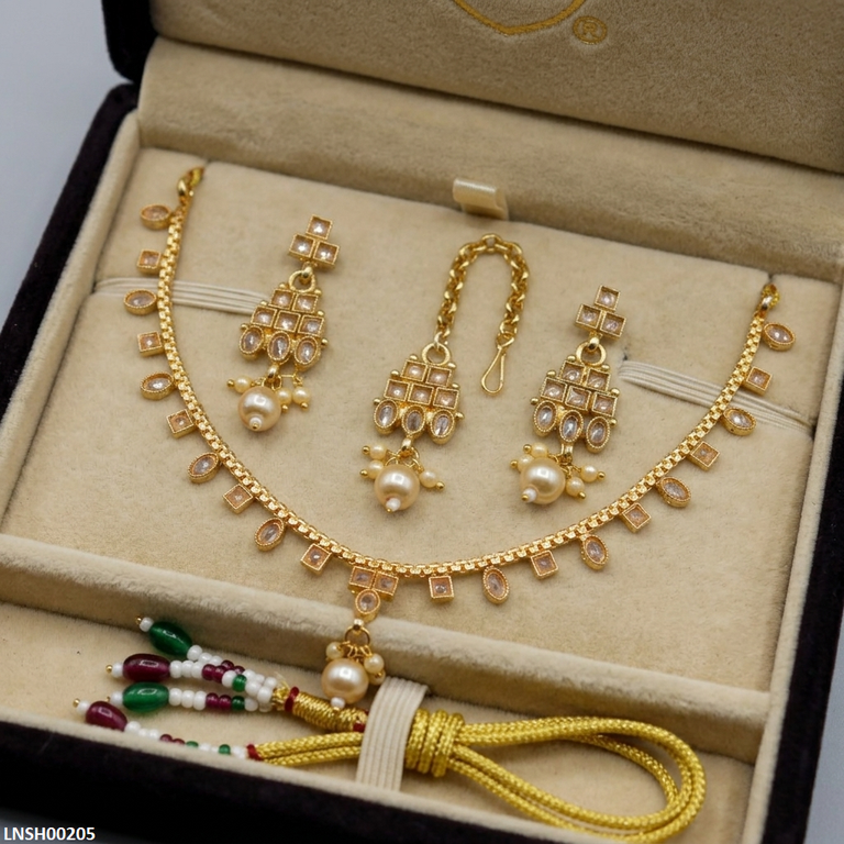 LNSH00205 ANI Square/Oval Pearl Drop Necklace Set - LNSH