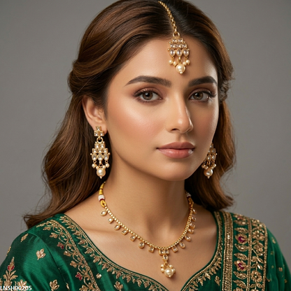LNSH00205 ANI Square/Oval Pearl Drop Necklace Set - LNSH