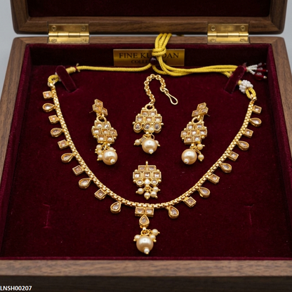 LNSH00207 ANI Square/Tear Pearl Drop Necklace Set - LNSH