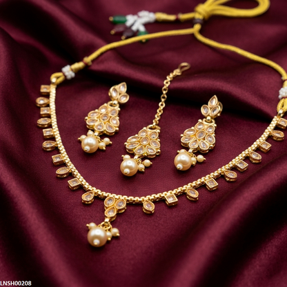 LNSH00208 ANI Round Pearl Drop Necklace Set - LNSH
