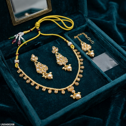 LNSH00208 ANI Round Pearl Drop Necklace Set - LNSH
