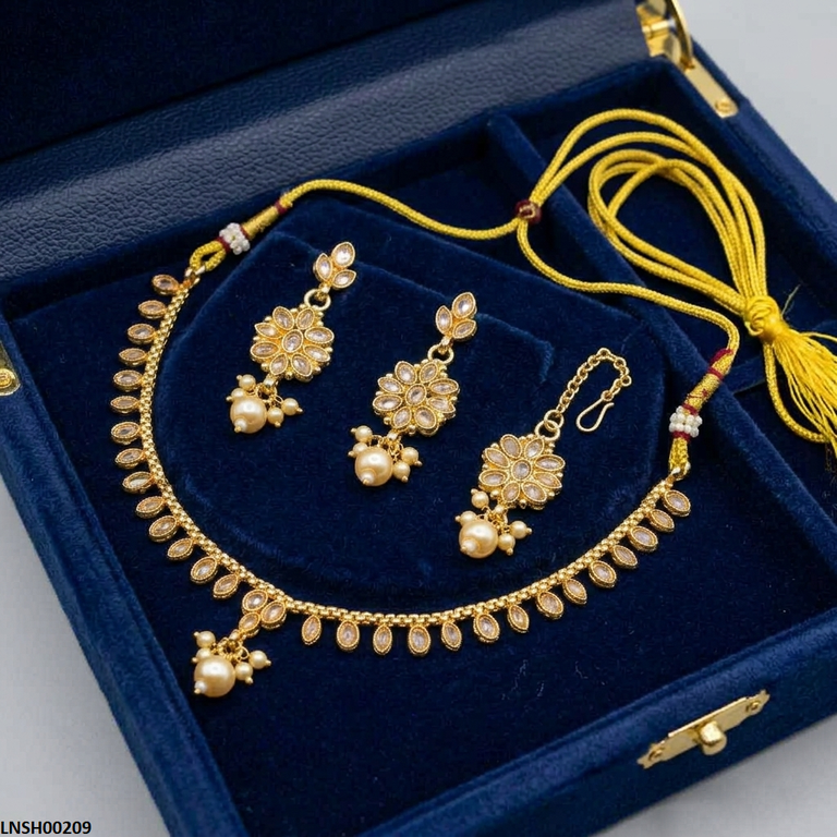 LNSH00209 ANI Marquise/Tear Pearl Drop Necklace Set - LNSH