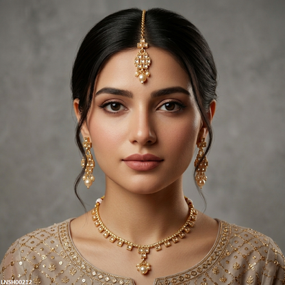 LNSH00212 ANI Square Pearl Drop Necklace Set - LNSH