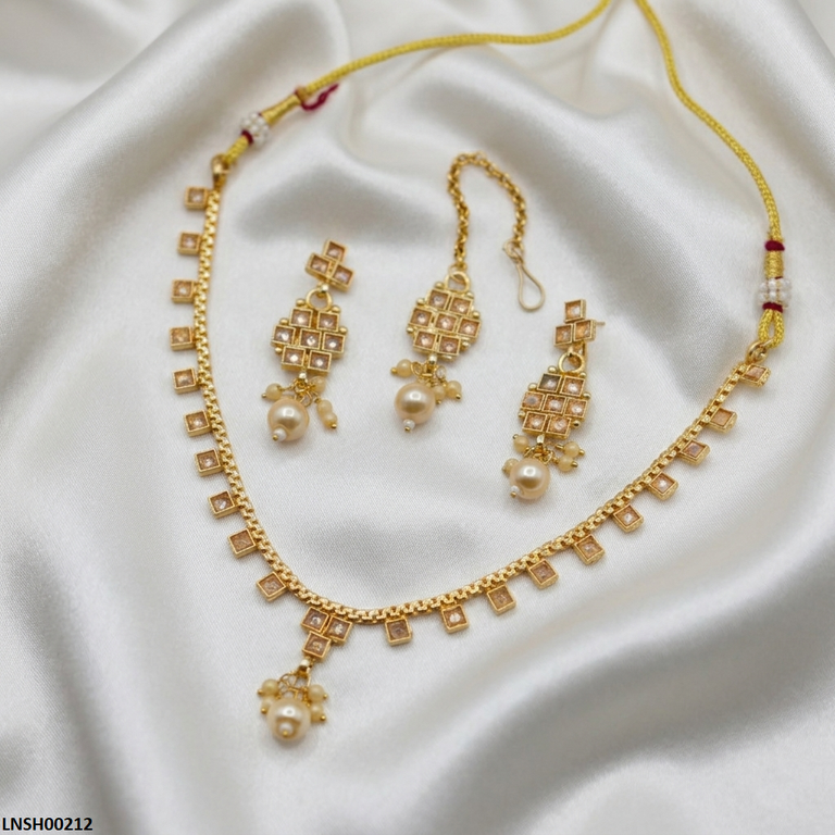 LNSH00212 ANI Square Pearl Drop Necklace Set - LNSH