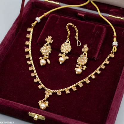 LNSH00213 ANI Oval Pearl Drop Necklace Set - LNSH