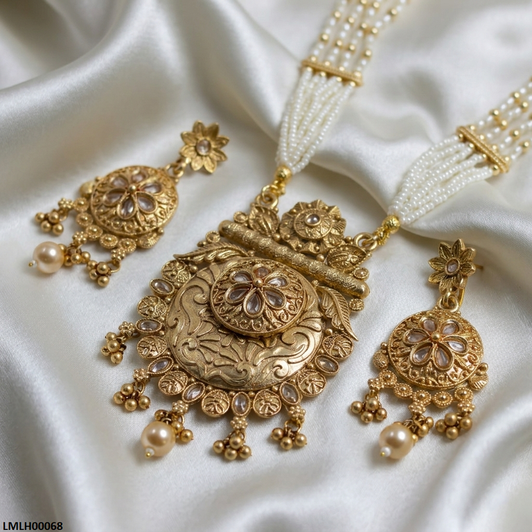 LMLH00068 ANI Flower Pearl Drop Mala Set - LMLH