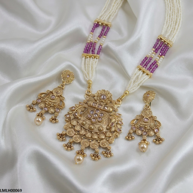 LMLH00069 ANI Leaf Pearl Drop Mala Set - LMLH