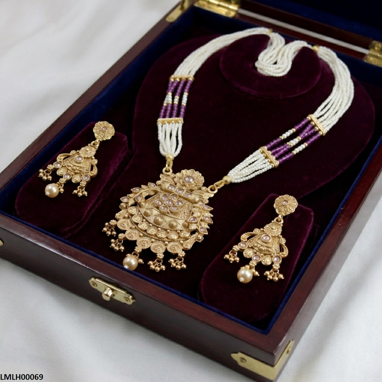 LMLH00069 ANI Leaf Pearl Drop Mala Set - LMLH