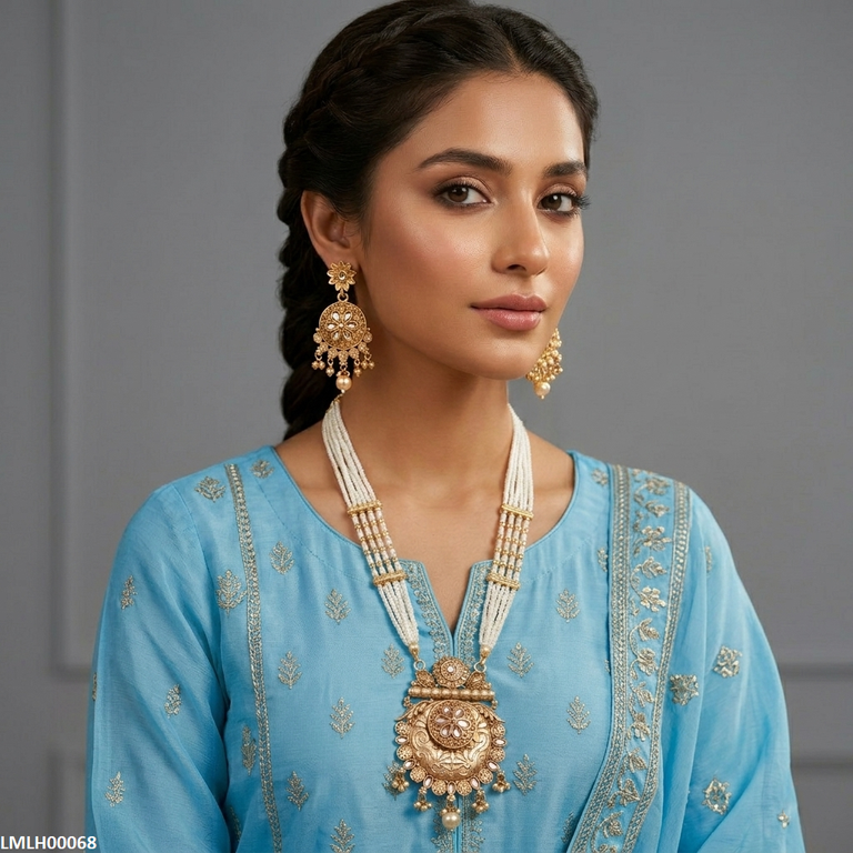 LMLH00068 ANI Flower Pearl Drop Mala Set - LMLH