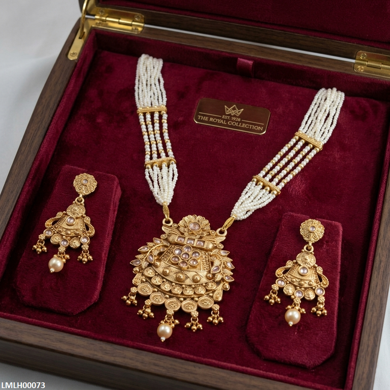 LMLH00073 ANI Leaf Pearl  Drop Mala Set - LMLH