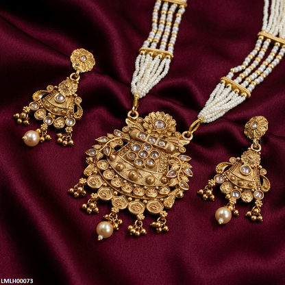 LMLH00073 ANI Leaf Pearl  Drop Mala Set - LMLH