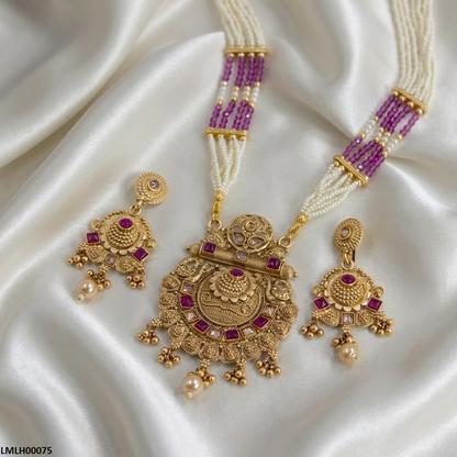 LMLH00075 ANI Square Pearl Drop Mala Set - LMLH