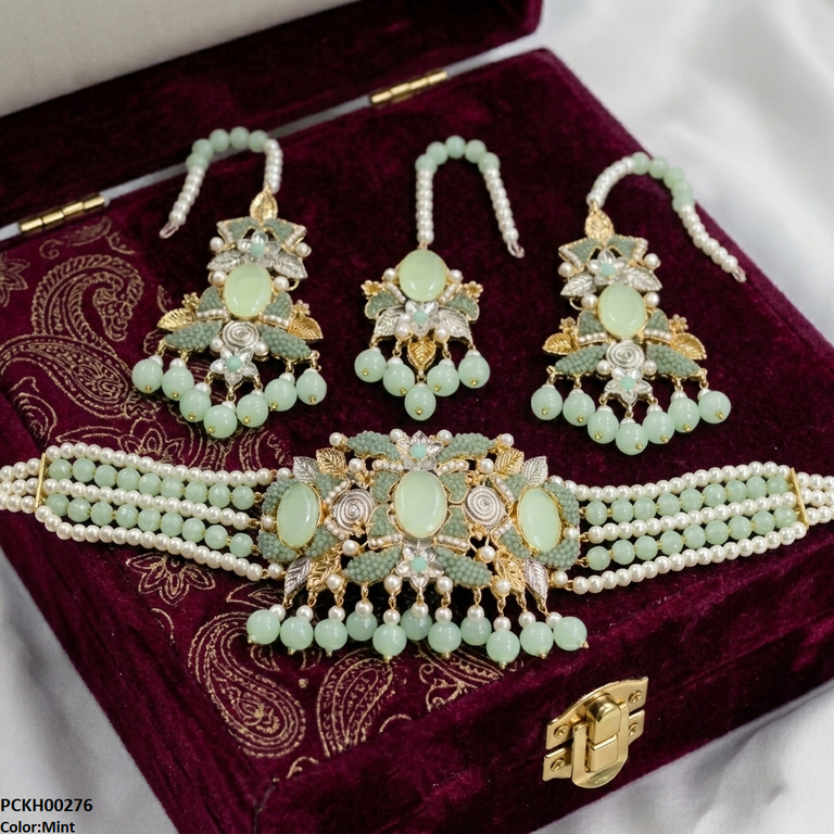PCKH00276 SDQ Oval Pearl Drop Choker Set - PCKH