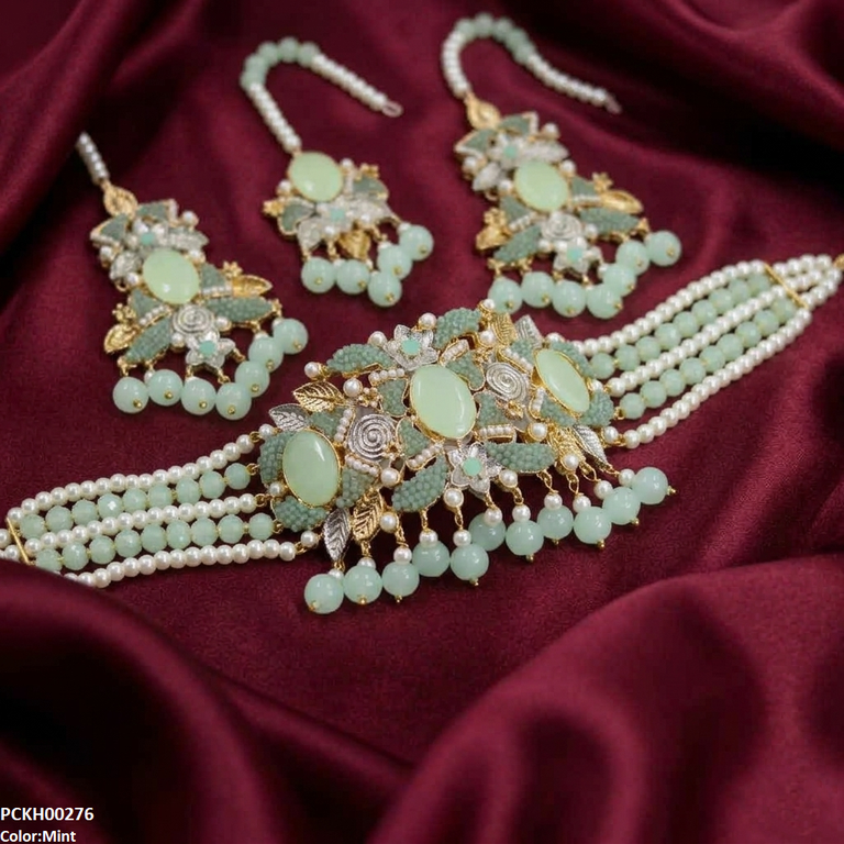 PCKH00276 SDQ Oval Pearl Drop Choker Set - PCKH