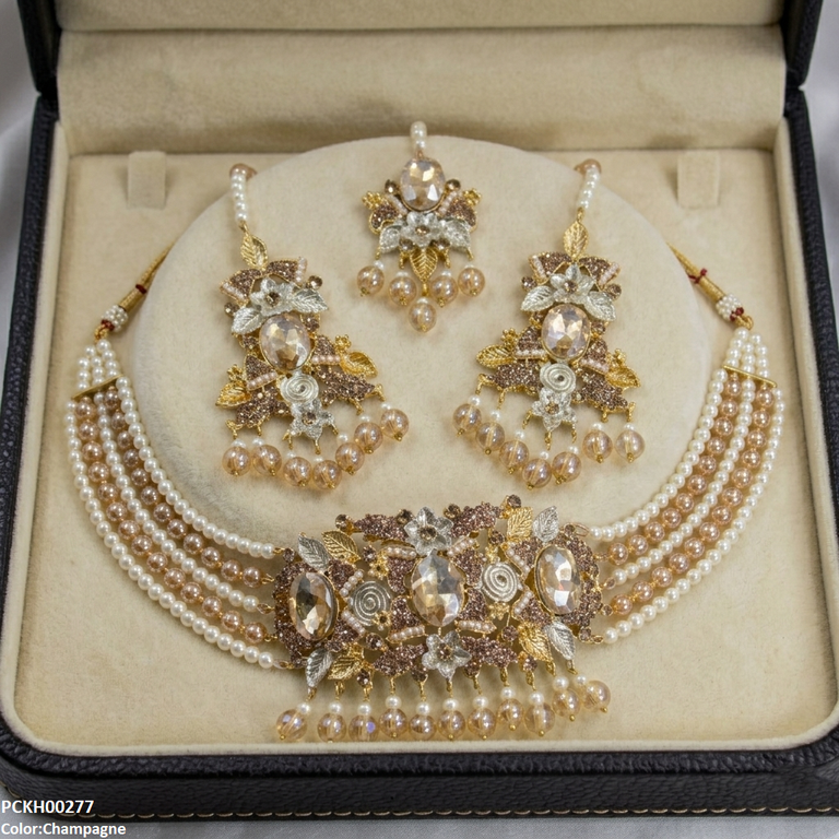 PCKH00277 SDQ Oval Pearl Drop Choker Set - PCKH