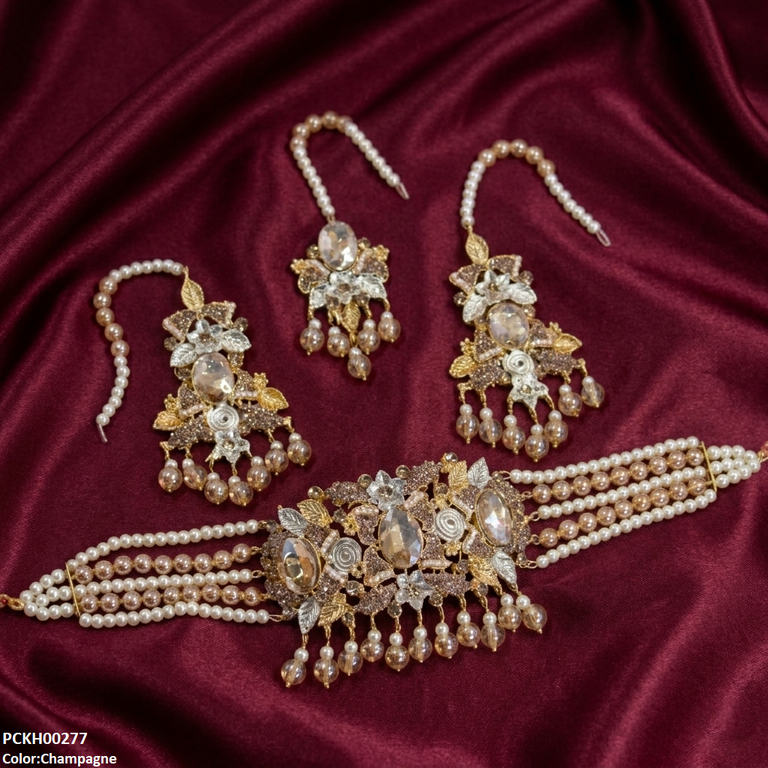 PCKH00277 SDQ Oval Pearl Drop Choker Set - PCKH