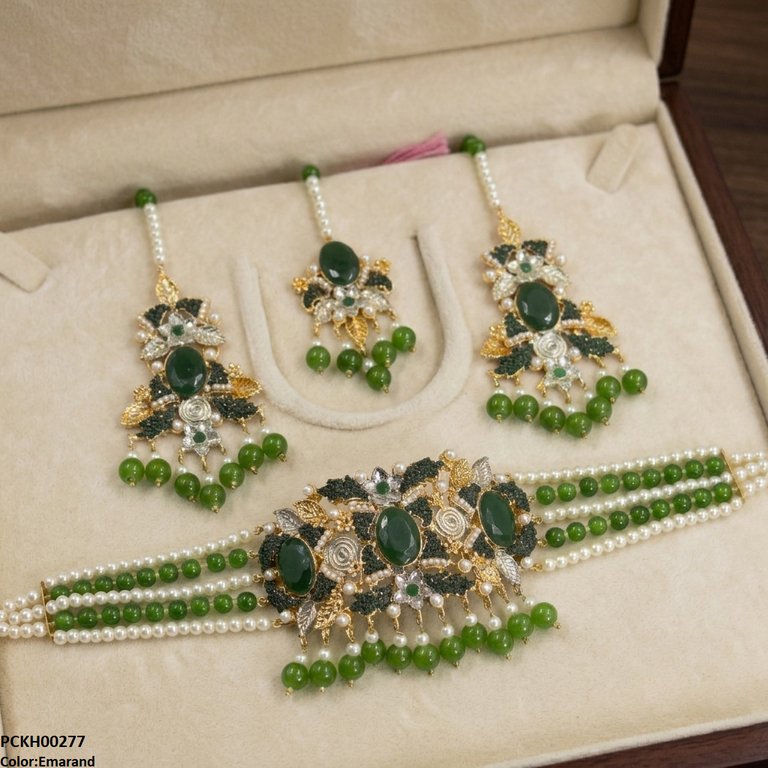PCKH00277 SDQ Oval Pearl Drop Choker Set - PCKH