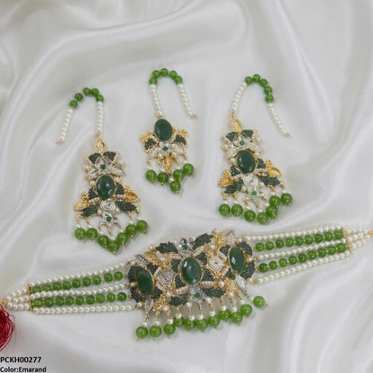 PCKH00277 SDQ Oval Pearl Drop Choker Set - PCKH