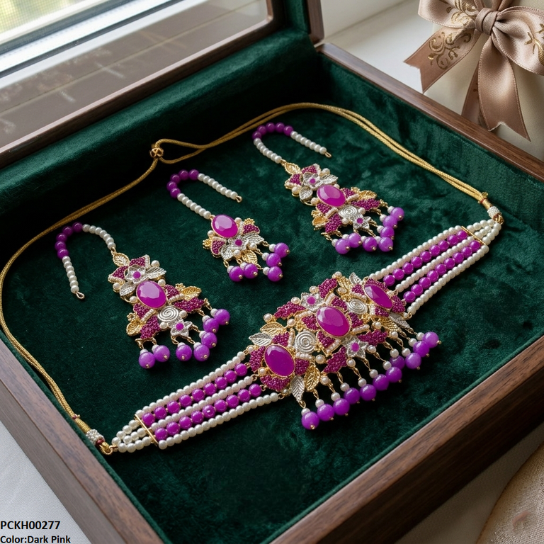 PCKH00277 SDQ Oval Pearl Drop Choker Set - PCKH