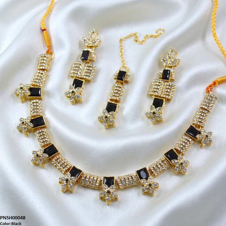 PNSH00048 MZM Square Flower Necklace Set - PNSH