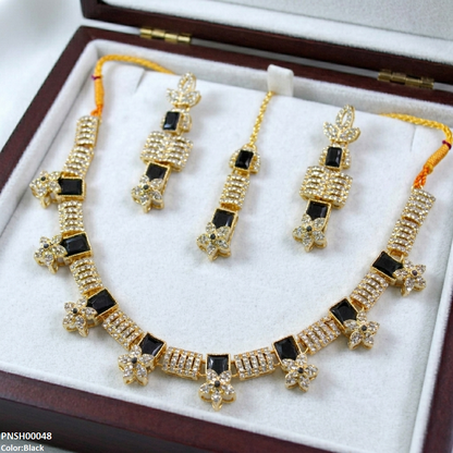 PNSH00048 MZM Square Flower Necklace Set - PNSH