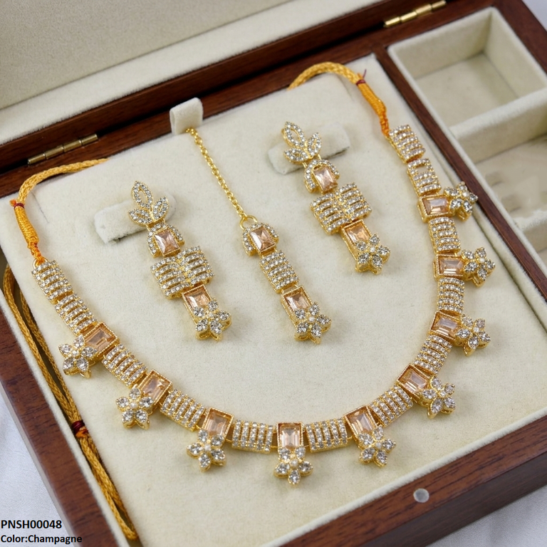 PNSH00048 MZM Square Flower Necklace Set - PNSH
